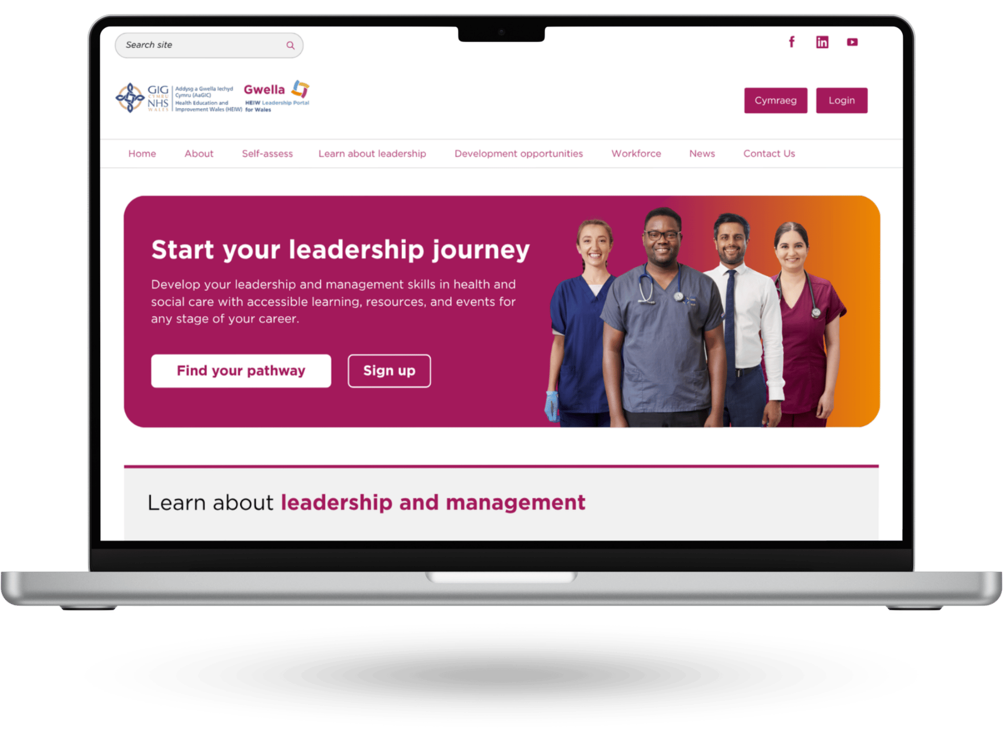 Gwella homepage on laptop