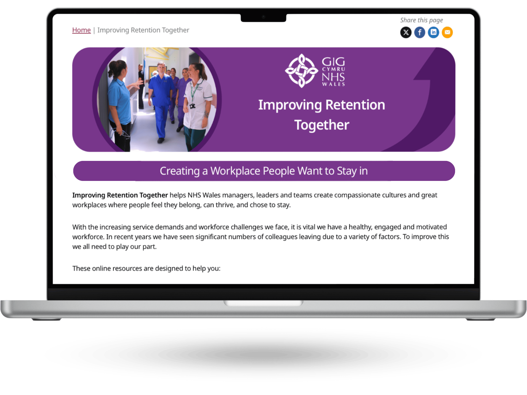 Laptop with Improving Retention Together Hub homepage open
